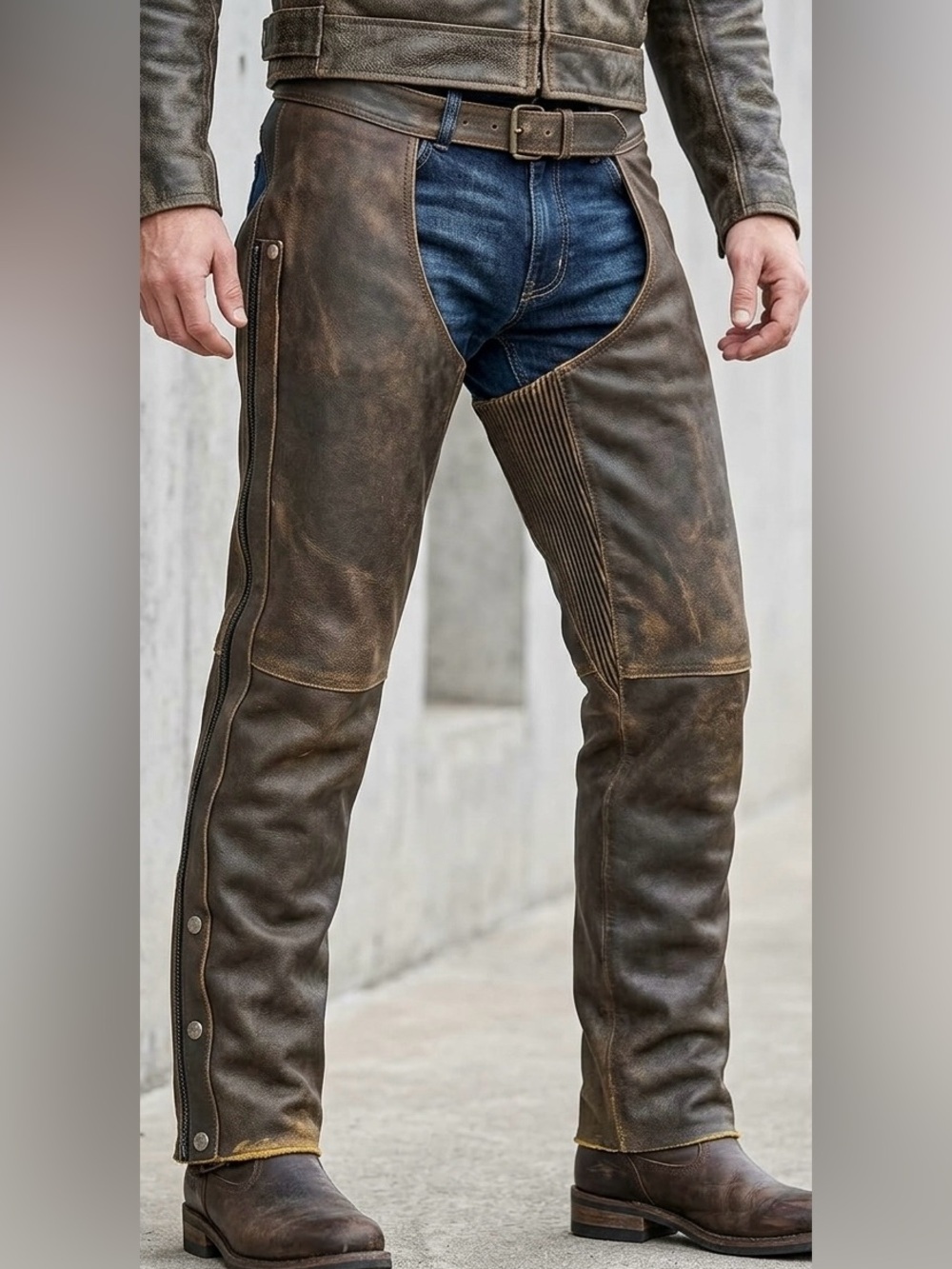 Harley-Davidson "Billings" distressed brown leather motorcycle chaps